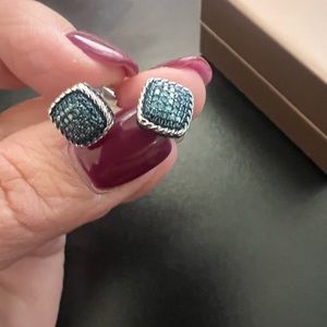 Pave' Blue Diamond Stud Earrings, Sterling by Affinity